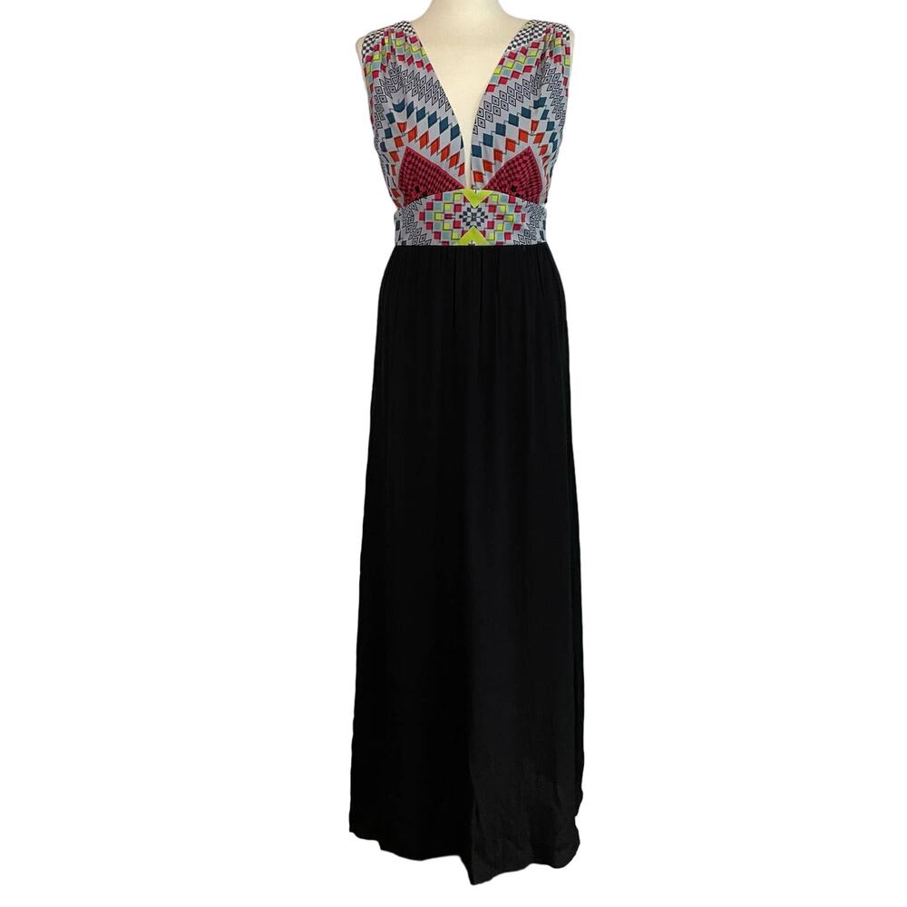 Like Mynded Maxi Dress S Womens Geometric Cut Out Sleeveless Plunge Slit Plunge